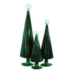 Pleated Glass Trees In Juniper / Sky (Set Of 3)