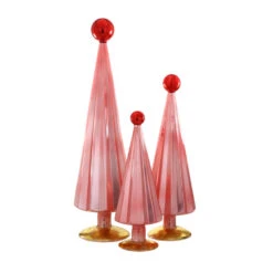 Pleated Glass Trees In Pink / Red (Set Of 3)